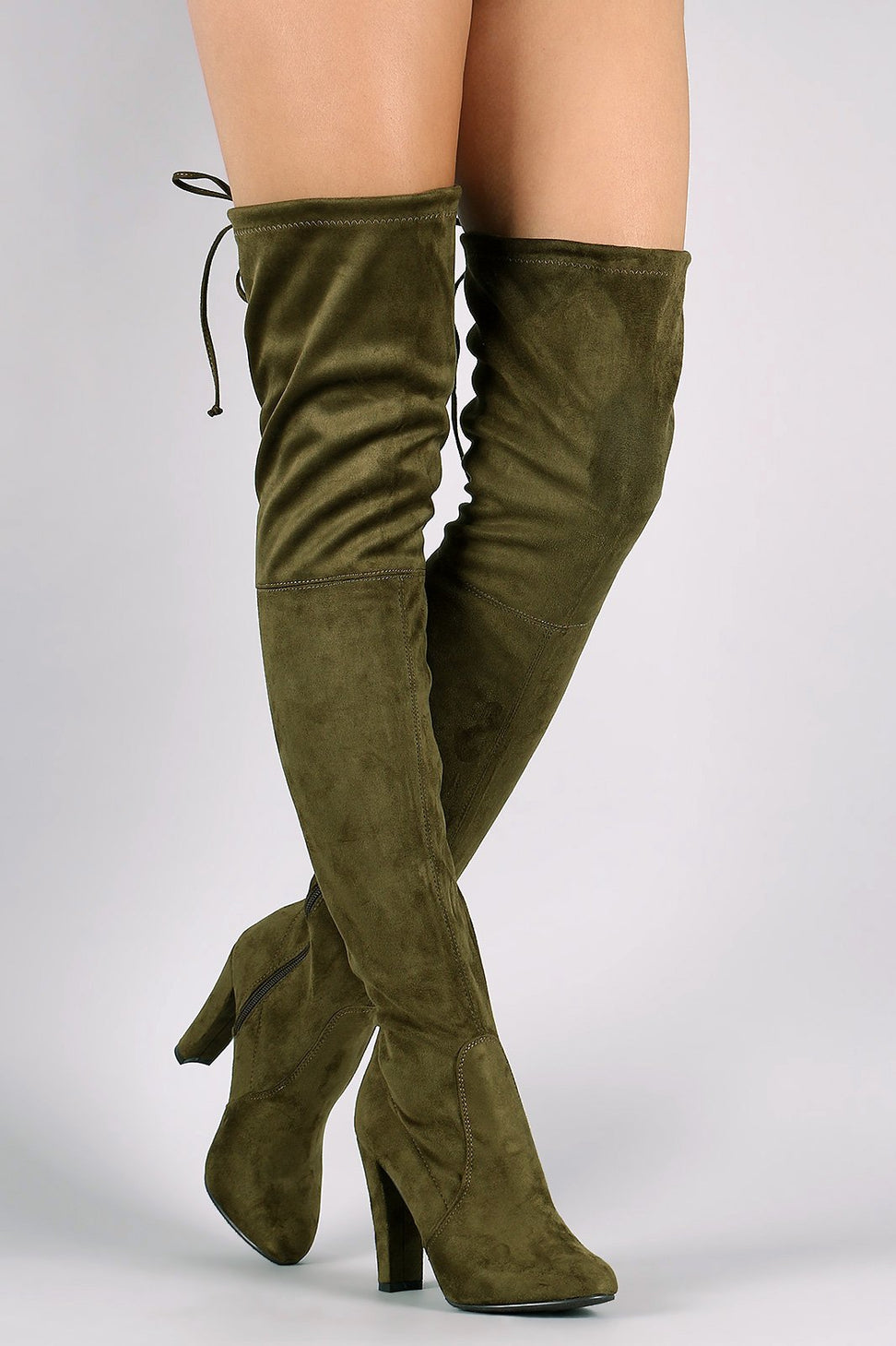 Breckelle Suede Almond Toe Over-The-Knee Chunky Heel Boots