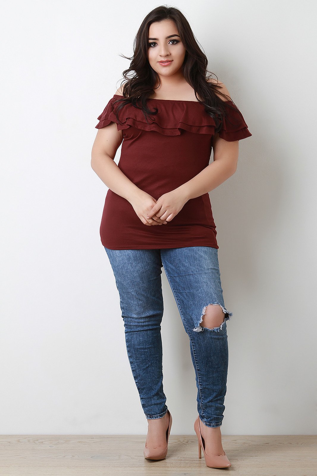 Jersey Knit Tiered Ruffle Top