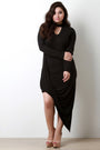 Mock Neck Keyhole Asymmetrical Drape Hem Dress - NoveltyOne