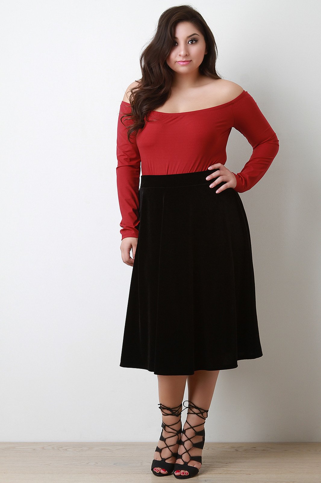 Velvet A-Line Midi Skirt