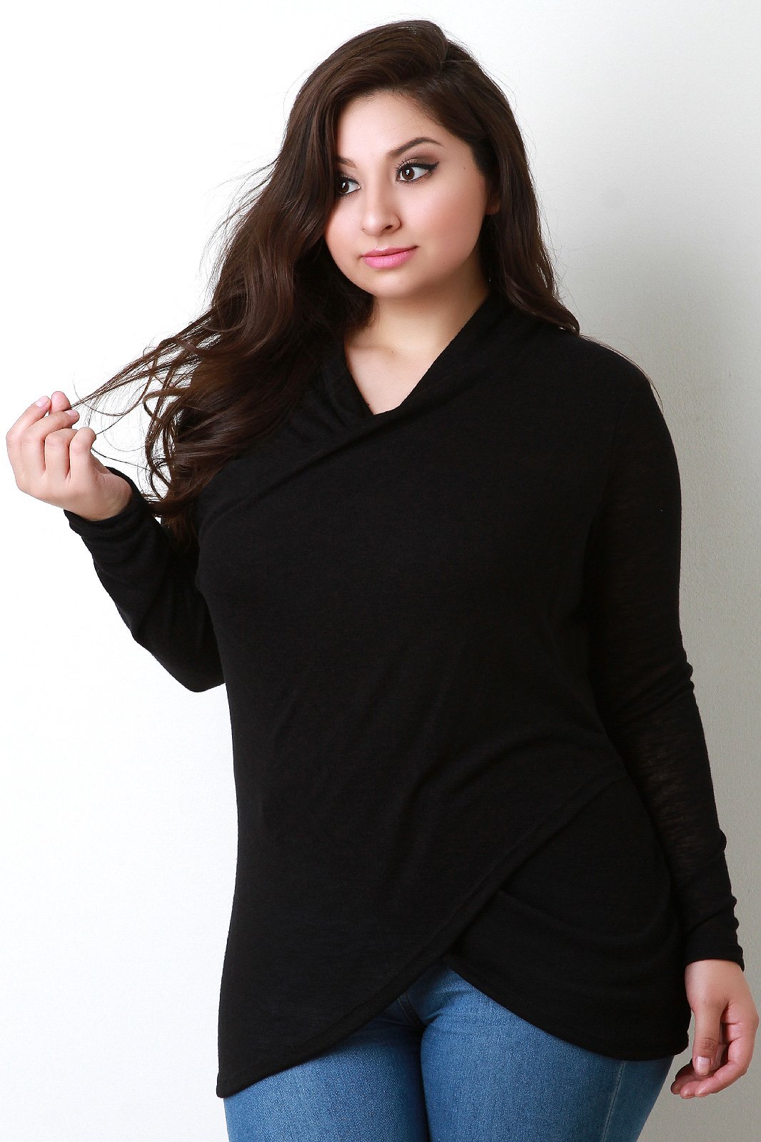 Loose Knit Draped Neck Surplice Wrap Top - NoveltyOne