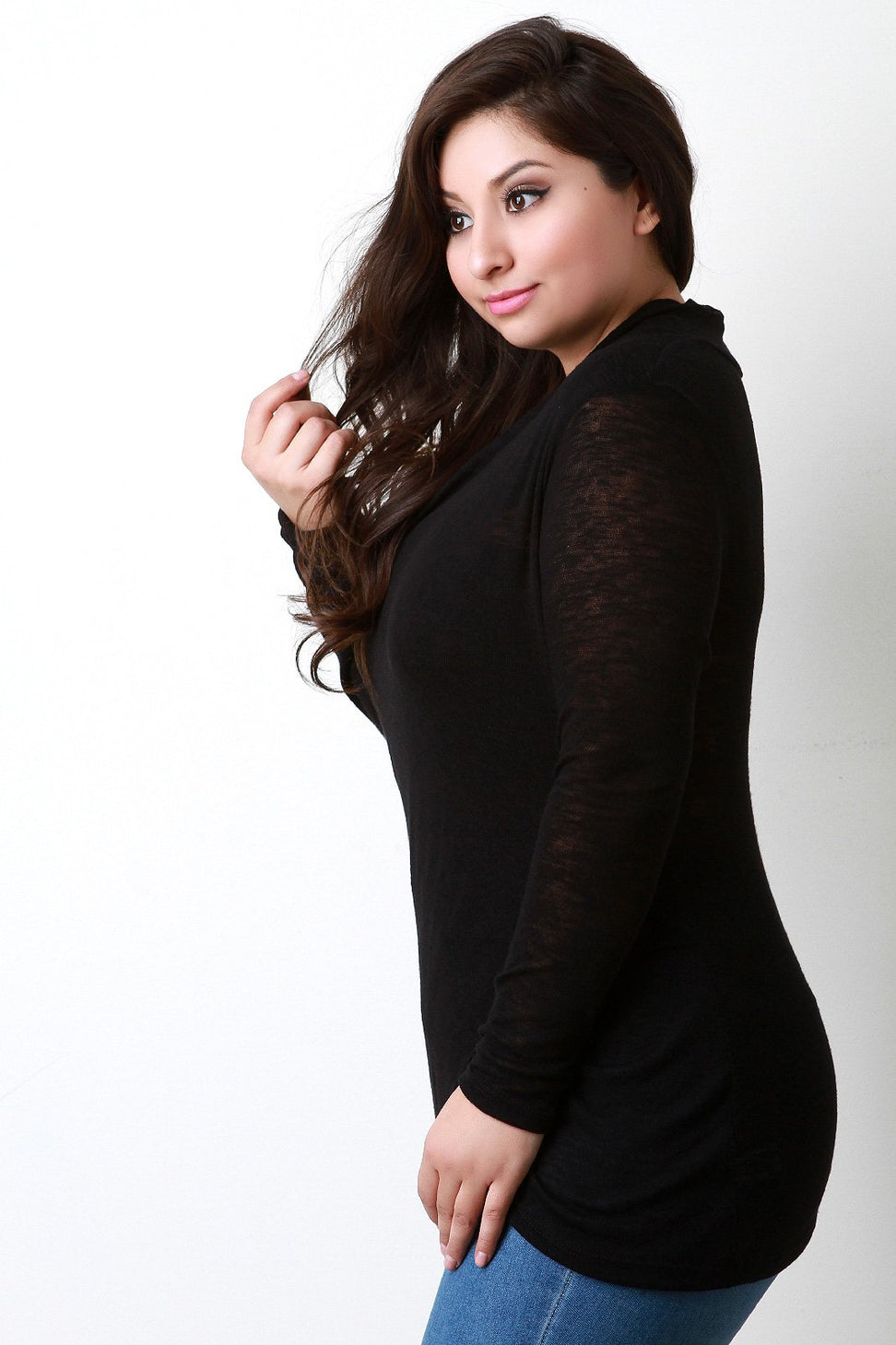 Loose Knit Draped Neck Surplice Wrap Top - NoveltyOne