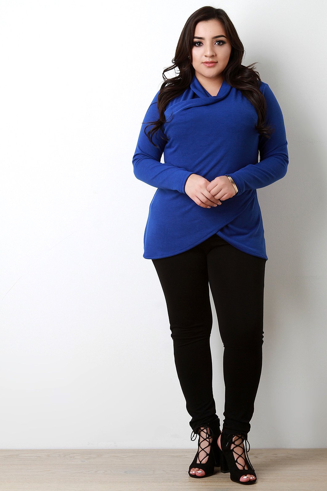 Loose Knit Draped Neck Surplice Wrap Top - NoveltyOne