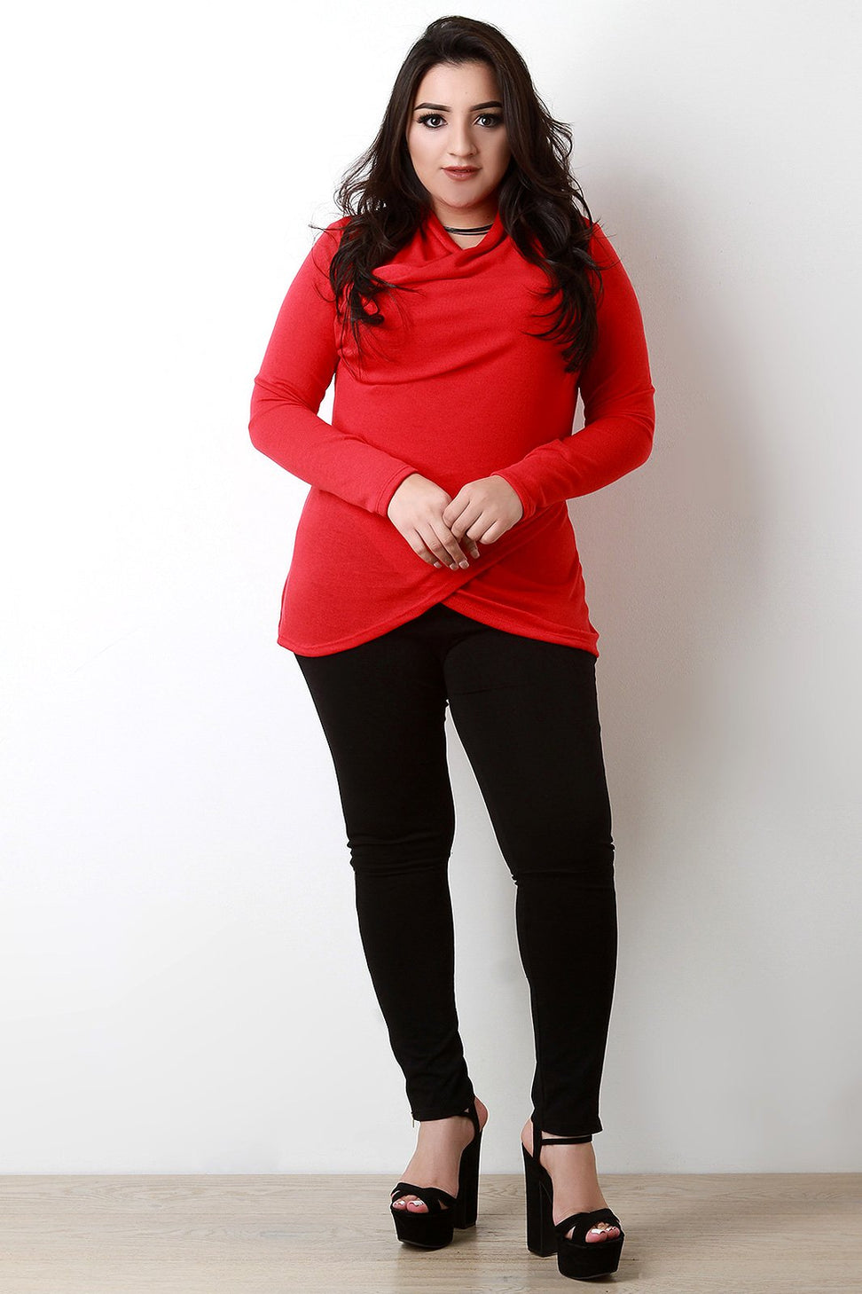 Loose Knit Draped Neck Surplice Wrap Top - NoveltyOne