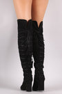 Suede Back Tassel Corset Lace Up Chunky Heeled Over-The-Knee Boots