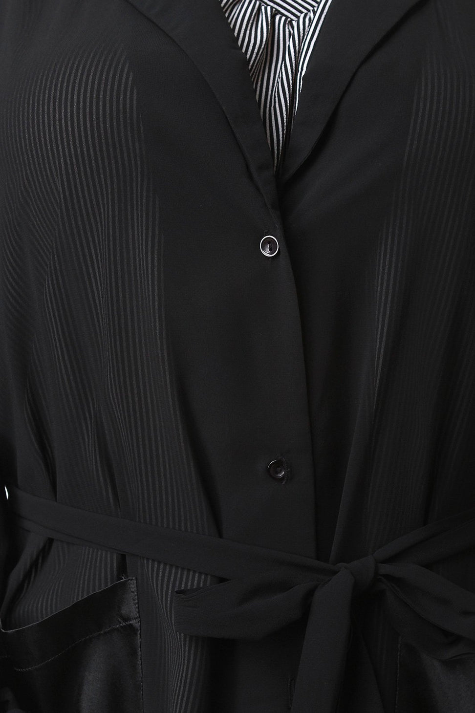 Chiffon Contrast Silk Pockets Button-Up Maxi Top