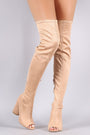 Peep Toe Round Heeled Over-The-Knee Suede Boots