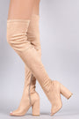 Peep Toe Round Heeled Over-The-Knee Suede Boots