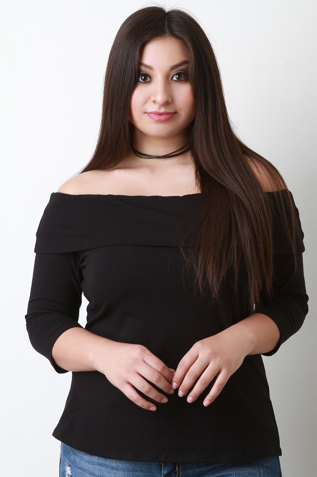 Fold Over Bardot Quarter Sleeve Top - NoveltyOne