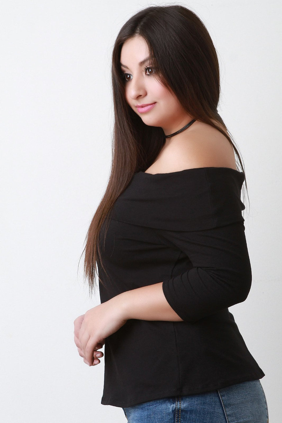 Fold Over Bardot Quarter Sleeve Top - NoveltyOne