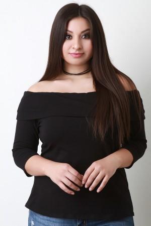 Fold Over Bardot Quarter Sleeve Top - NoveltyOne