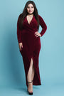 Velvet Surplice Slit Maxi Dress