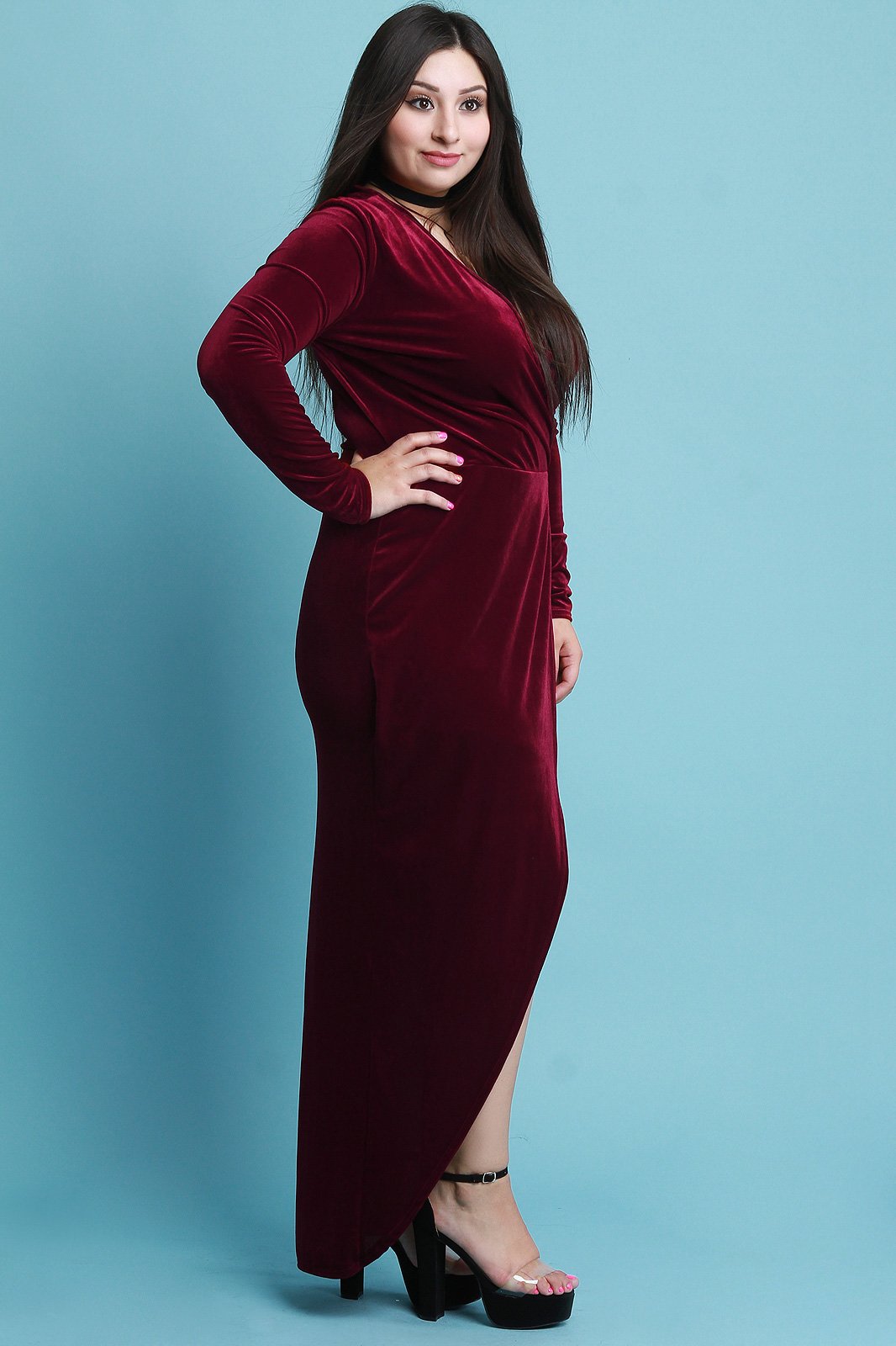 Velvet Surplice Slit Maxi Dress