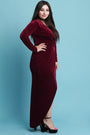 Velvet Surplice Slit Maxi Dress