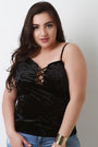Velvet Lace Up low Cut Spaghetti Strap Top
