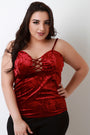 Velvet Lace Up low Cut Spaghetti Strap Top