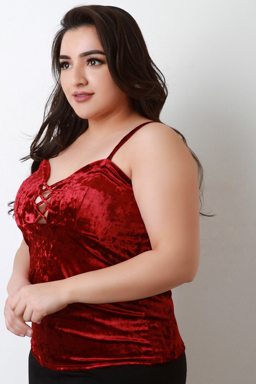 Velvet Lace Up low Cut Spaghetti Strap Top