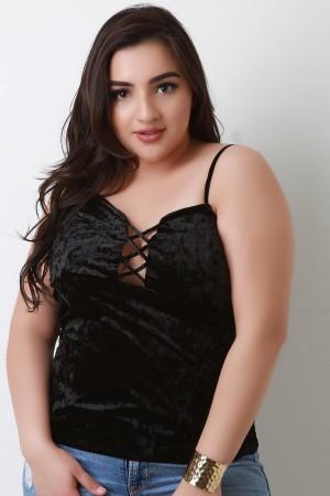 Velvet Lace Up low Cut Spaghetti Strap Top