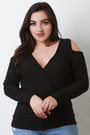 Rib Knit Surplice Cold Shoulder Long Sleeve Top