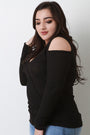 Rib Knit Surplice Cold Shoulder Long Sleeve Top
