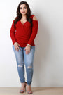 Rib Knit Surplice Cold Shoulder Long Sleeve Top
