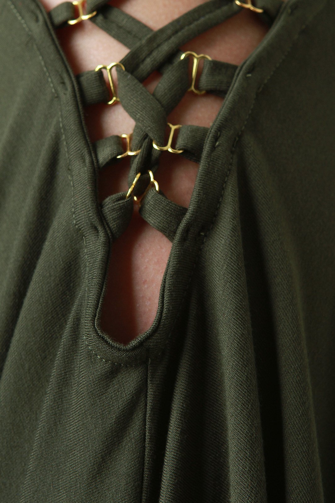 Lace Up Shoulder Dolman Shirt Dress