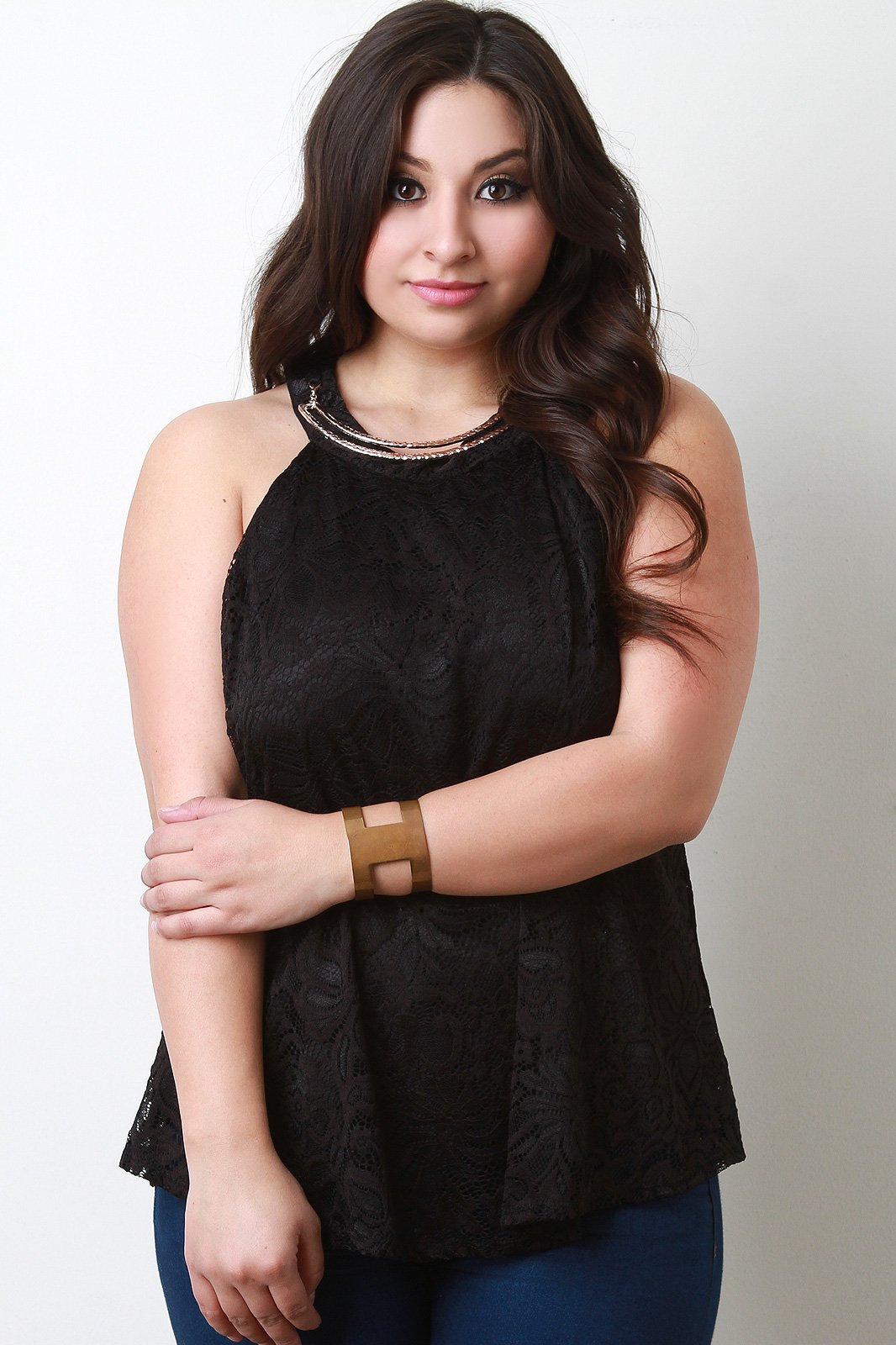 Floral Lace Gold Bar Shift Top