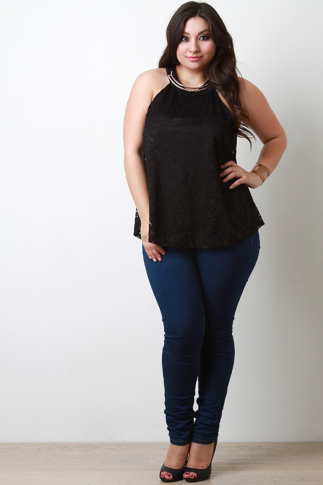 Floral Lace Gold Bar Shift Top