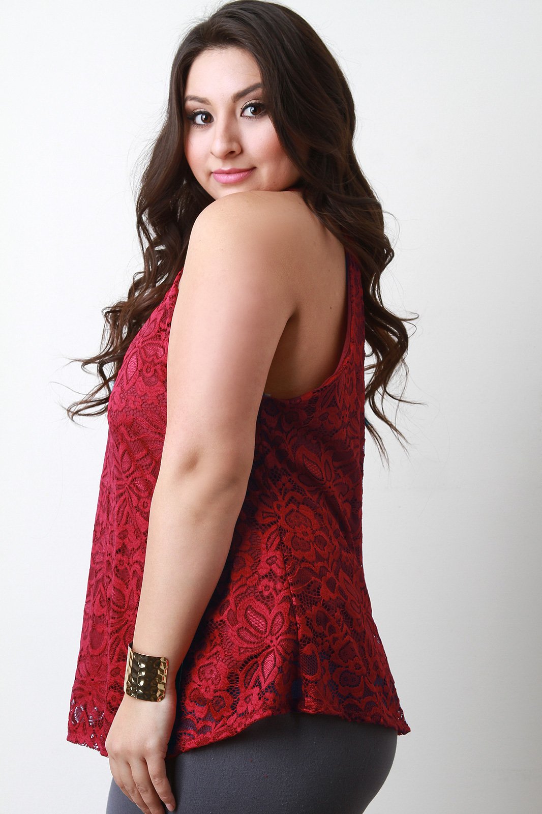 Floral Lace Gold Bar Shift Top