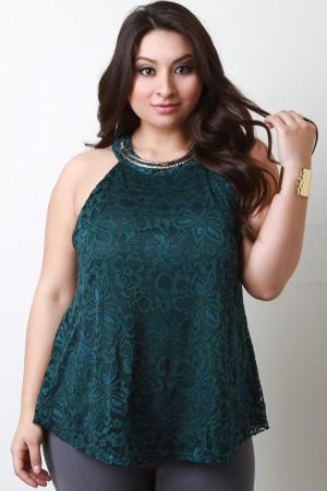 Floral Lace Gold Bar Shift Top