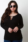 Thermal Knit Banded Keyhole Long Sleeve Top
