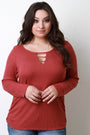 Thermal Knit Banded Keyhole Long Sleeve Top