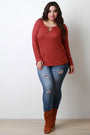 Thermal Knit Banded Keyhole Long Sleeve Top