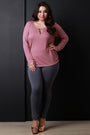 Thermal Knit Banded Keyhole Long Sleeve Top