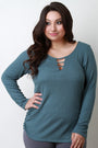 Thermal Knit Banded Keyhole Long Sleeve Top