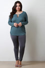 Thermal Knit Banded Keyhole Long Sleeve Top