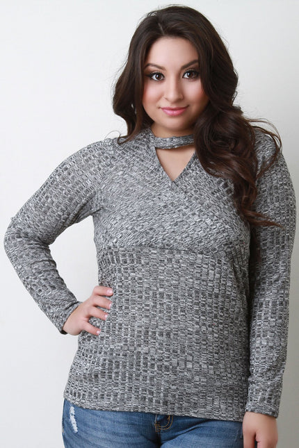 Marled Knit Wrapped Long Sleeves Sweater