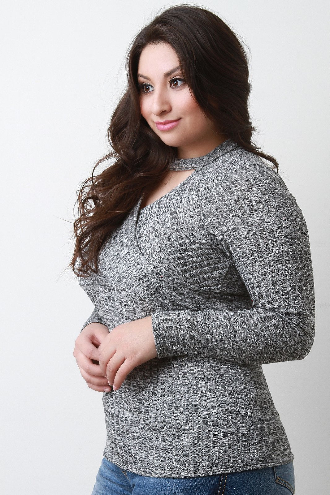 Marled Knit Wrapped Long Sleeves Sweater