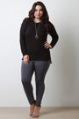 Rib Knit Square High Low Hem Long Sleeve Top