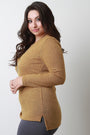 Rib Knit Square High Low Hem Long Sleeve Top
