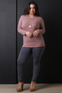 Rib Knit Square High Low Hem Long Sleeve Top
