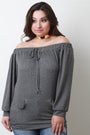 Long Sleeve Off The Shoulder Front Pocket Tee - NoveltyOne