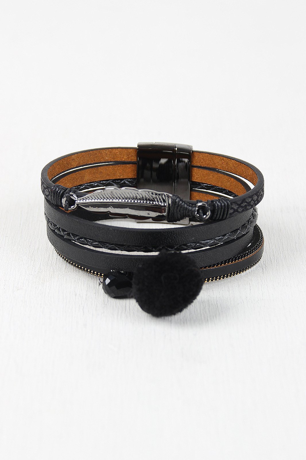 Vegan Leather Multi Band Cuff Bracelet