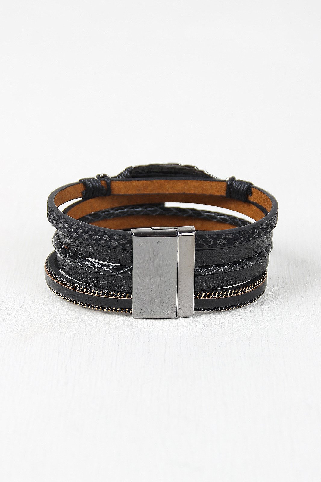 Vegan Leather Multi Band Cuff Bracelet