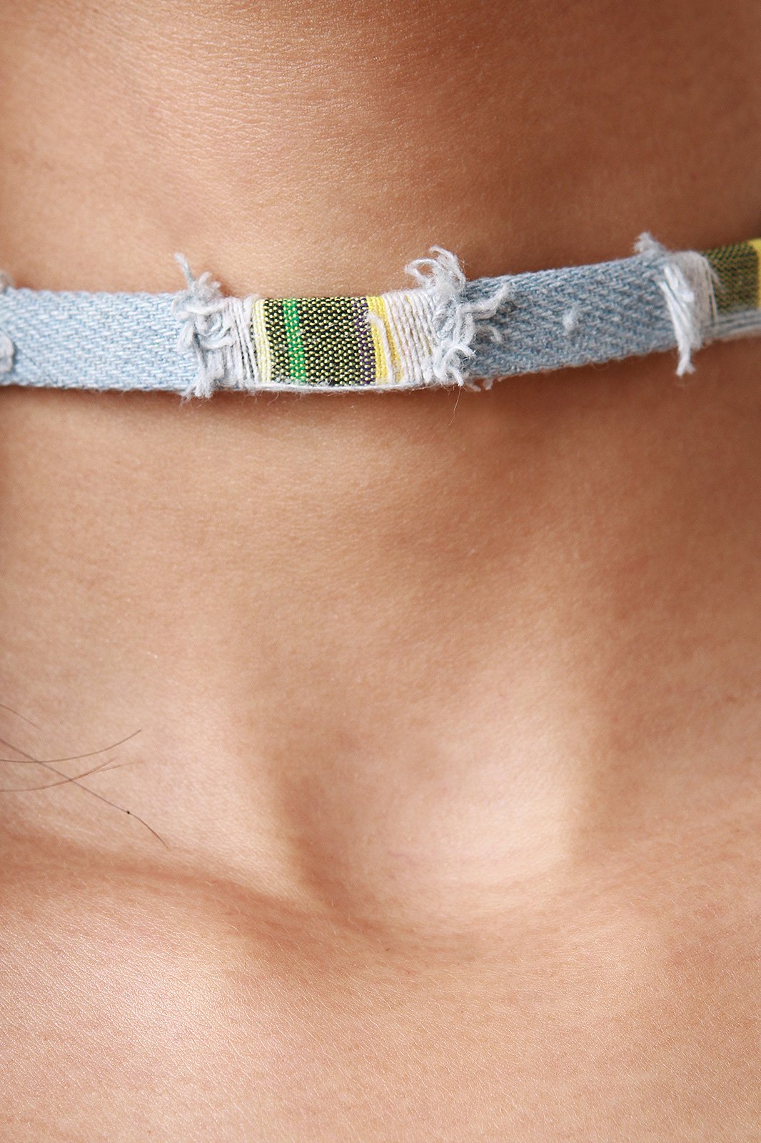 Distressed Denim and Plaid Choker - NoveltyOne