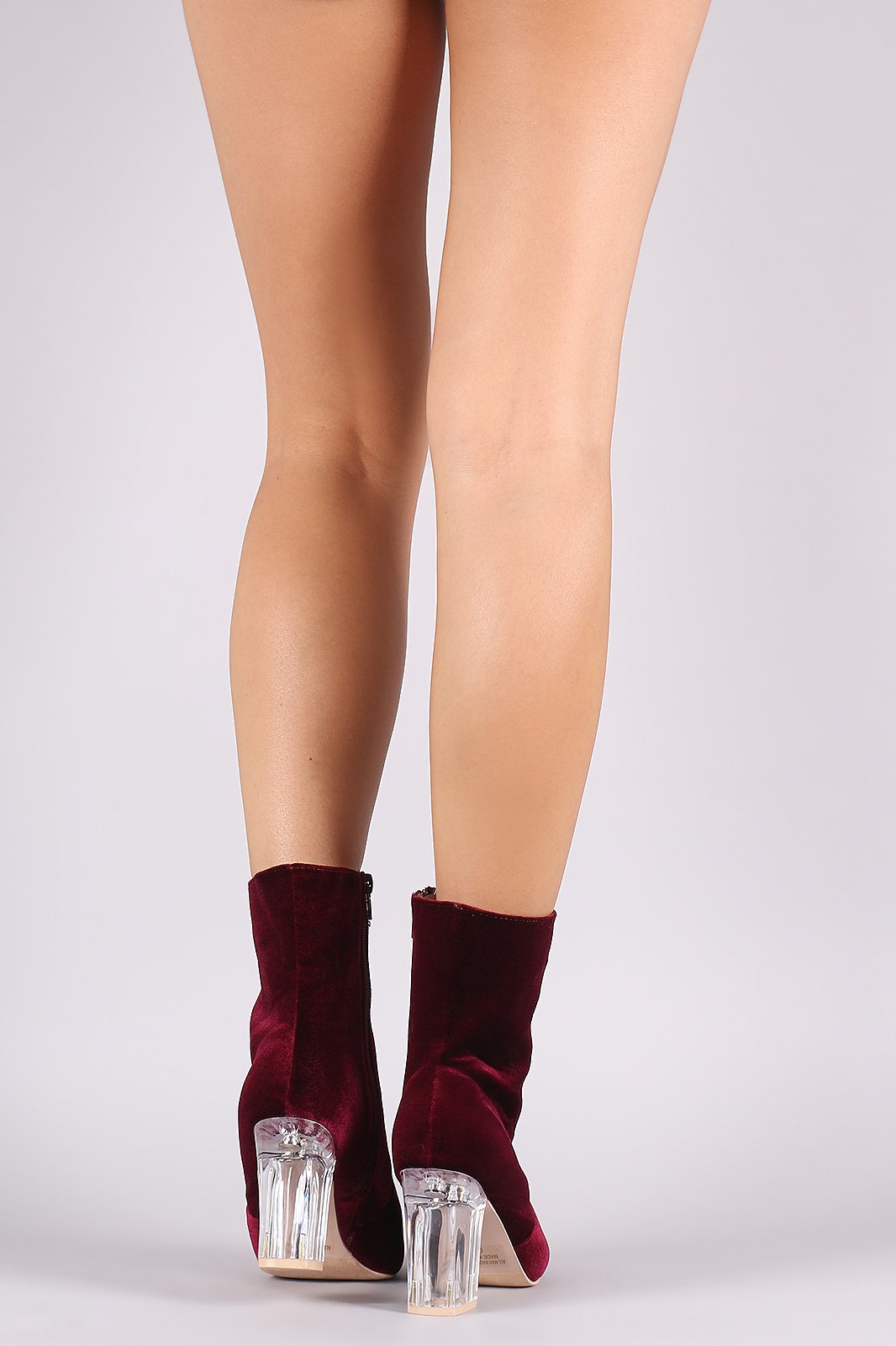 Crushed Velvet Chunky Clear Heeled Ankle Boots