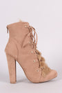 Shoe Republic LA Fur Lace Up Chunky Heeled Booties