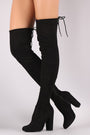 Drawstring-Tie Chunky Heeled Suede Boots