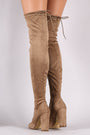Drawstring-Tie Chunky Heeled Suede Boots