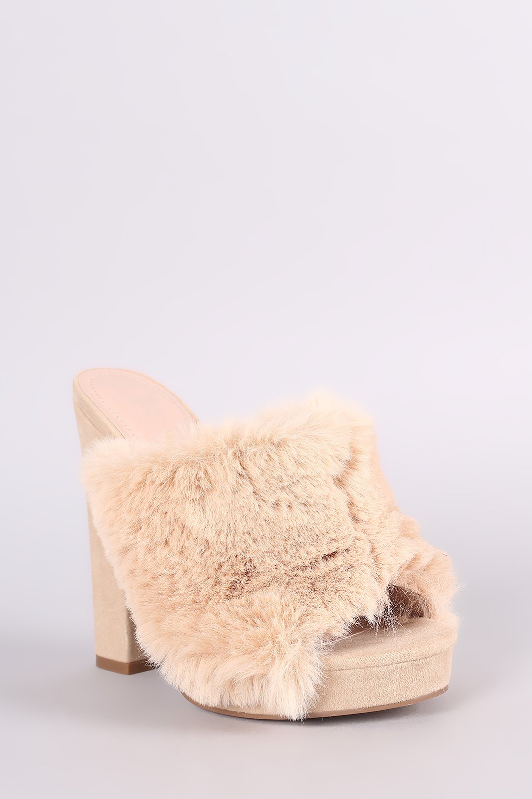 Shoe Republic LA Faux Fur Chunky Platform Mule Heel